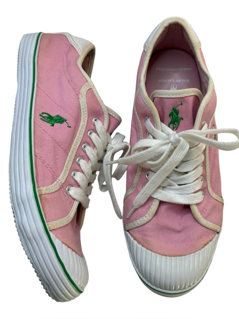90's Polo Ralph Lauren light pink Canvas sneakers (size 8) vintage preppy Y2K - Picture 1 of 15